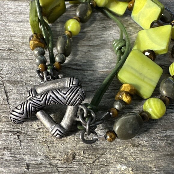 RETIRED Silpada Sterling Silver Bracelet Green MOP Pyrite Tiger Eye B1132 - Picture 4 of 13